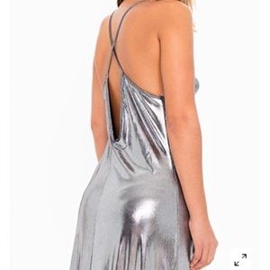 NWT American Apparel Silver Metallic Maxi Dress L